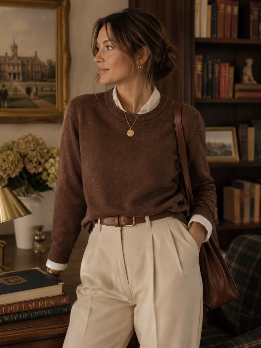 GAP Women’s Brown Wool Blend Crew Neck Sweater M Quiet Luxury Old Money Preppy